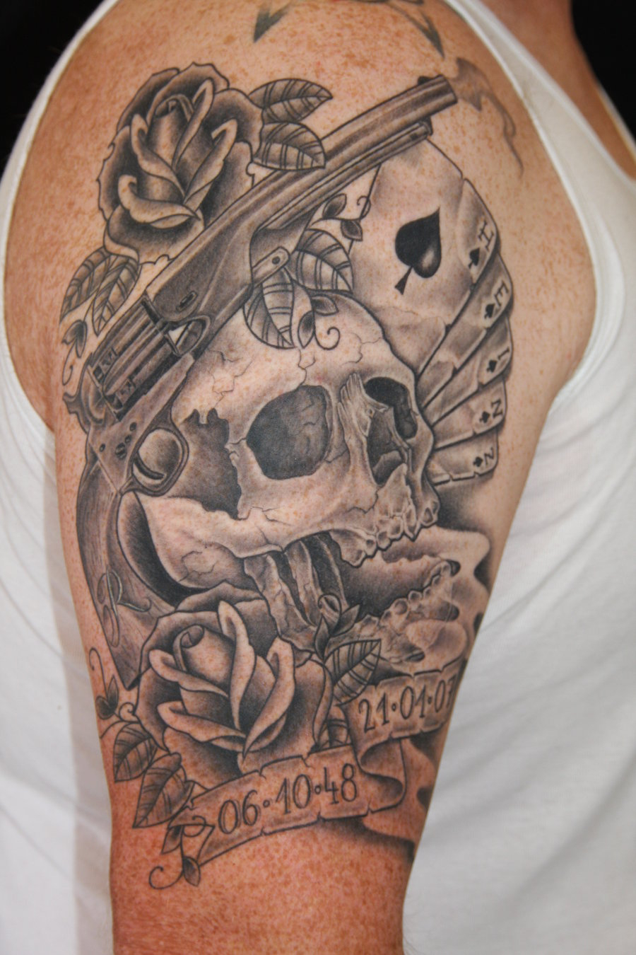 Gun N Skull Horror Tattoo Design Tattoo Ideas with regard to proportions 900 X 1350
