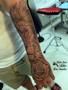 Half Lion 14 Sleeve Tattoo With Rose Jesus Sanchez Wylde Sydes for sizing 2370 X 3160