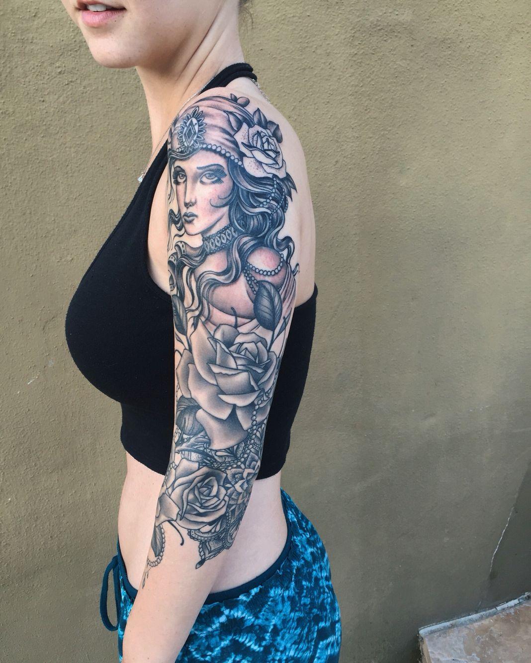 Half Sleeve Gypsy Tattoo With Roses And Mandala Done Craig Toth throughout size 1068 X 1334