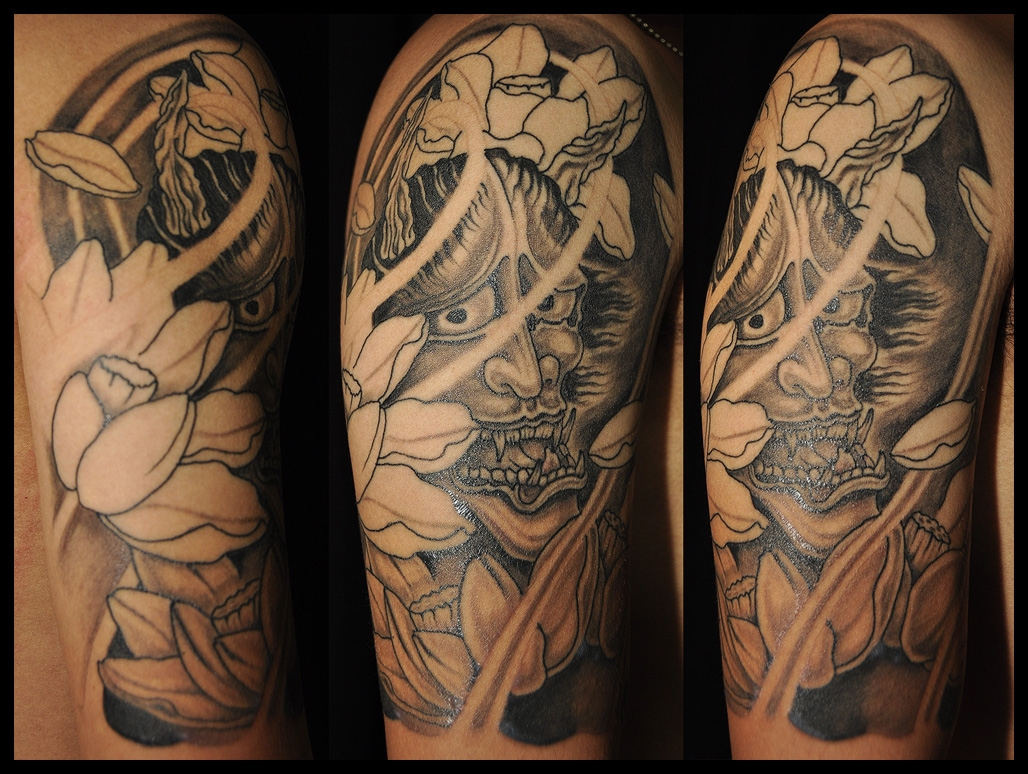 Half Sleeve Japanese Demon Tattoo Design Tattoo Ideas with dimensions 1028 X 774