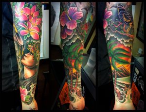 Hawaiian Themed Sleeve Love The Bright Flowers New Tattoo regarding measurements 3300 X 2545