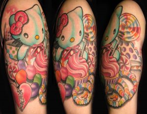 Hello Kitty Cupcake Tattoo On Arm Sleeve regarding sizing 1800 X 1391