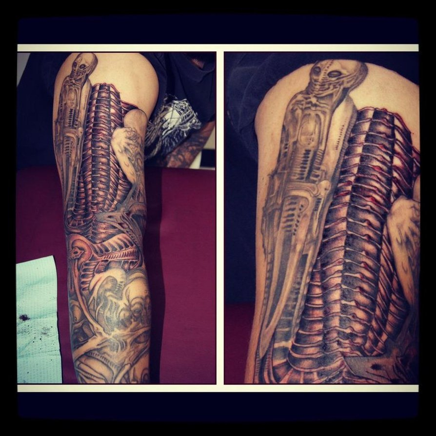 Hr Giger Tattoo Continued Sleeve Redstar10 On Deviantart pertaining to dimensions 894 X 894