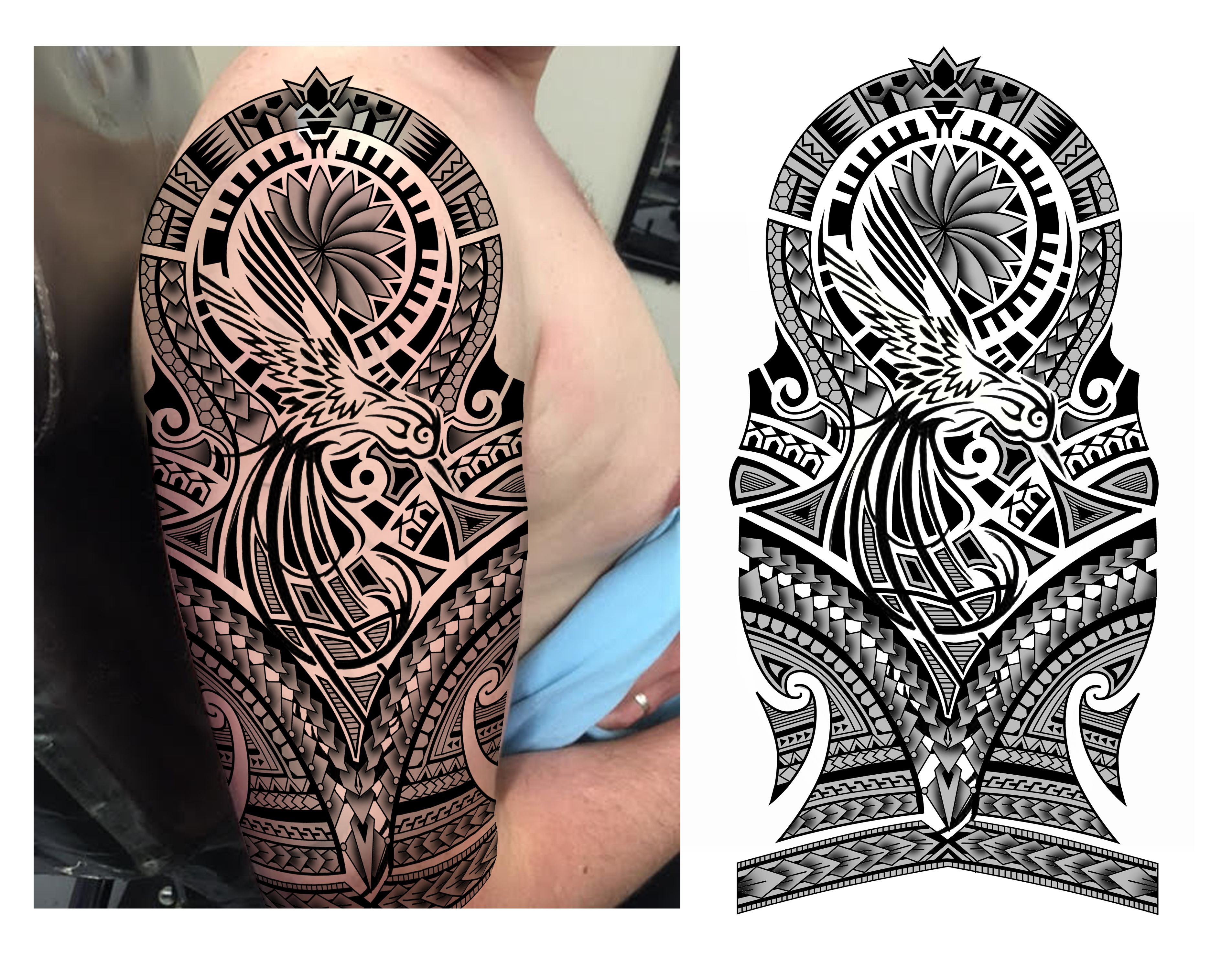 Hummingbird Maori Polynesian Tribal Half Sleeve Tattoo Design for dimensions 3810 X 2960