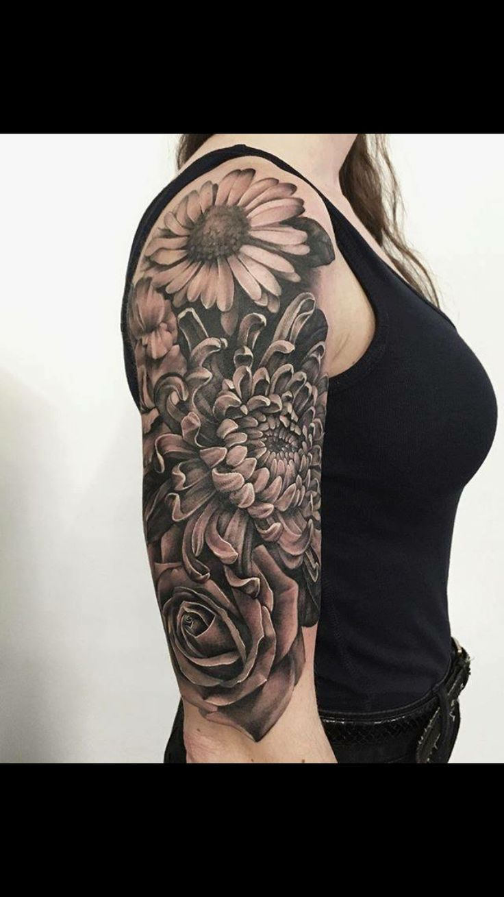 Image Result For Black And Grey Floral Half Sleeve Tattoos Tattoos pertaining to sizing 736 X 1309