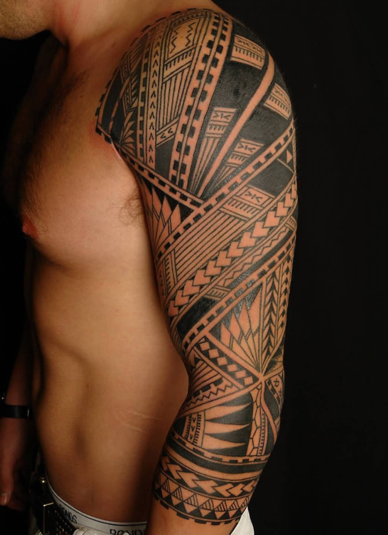 Impressive Tribal Maori Tattoo On Full Sleeve Tattoo Art with sizing 1270 X 1752