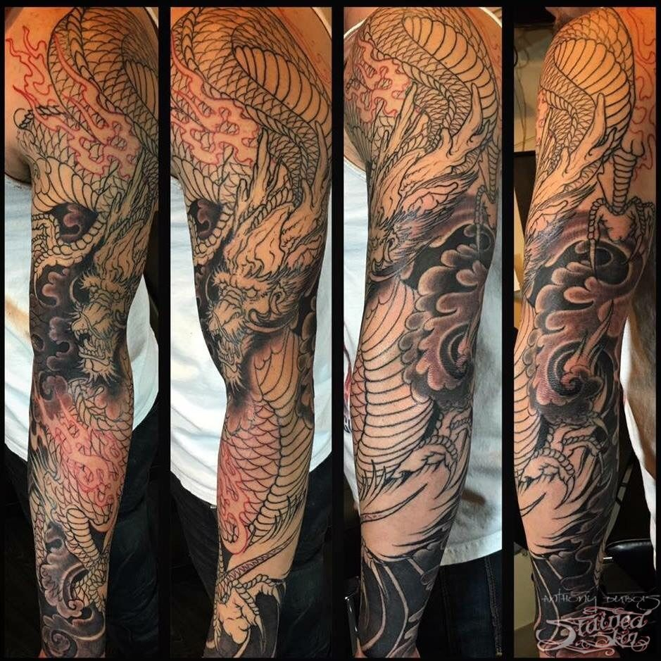 Japanese Dragon Sleeve Tattoos Black And Grey Google Search with regard to size 939 X 939