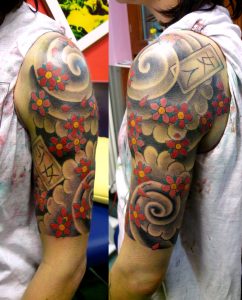 Japanese Flowers Sleeve Tattoo pertaining to size 914 X 1131