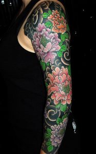 Japanese Style Tattoo Sleeve Of Peonies Dana Helmuth Tattoos with size 1700 X 2708