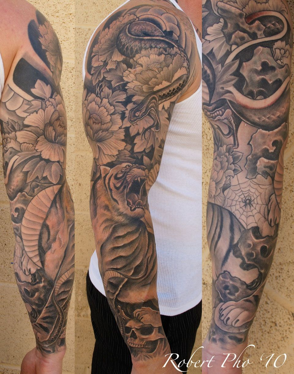 Japanese Style Tattoo Sleeve With Tiger And Snake 8531 Santa Monica throughout proportions 960 X 1222