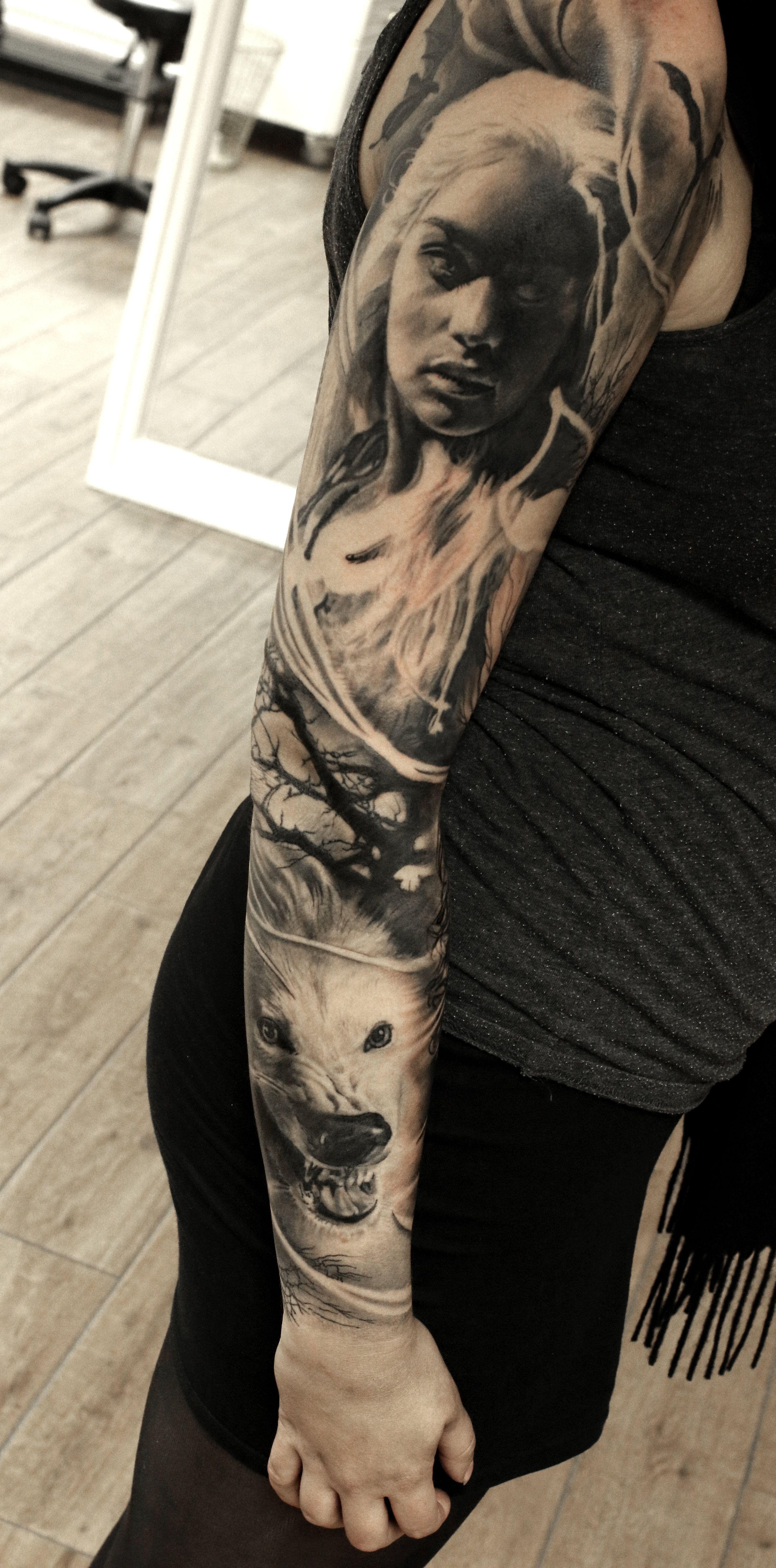 Khalessi Tattoo Wolf Tattoo Game Of Thrones Tattoo Sleeve Mark throughout size 2500 X 5054