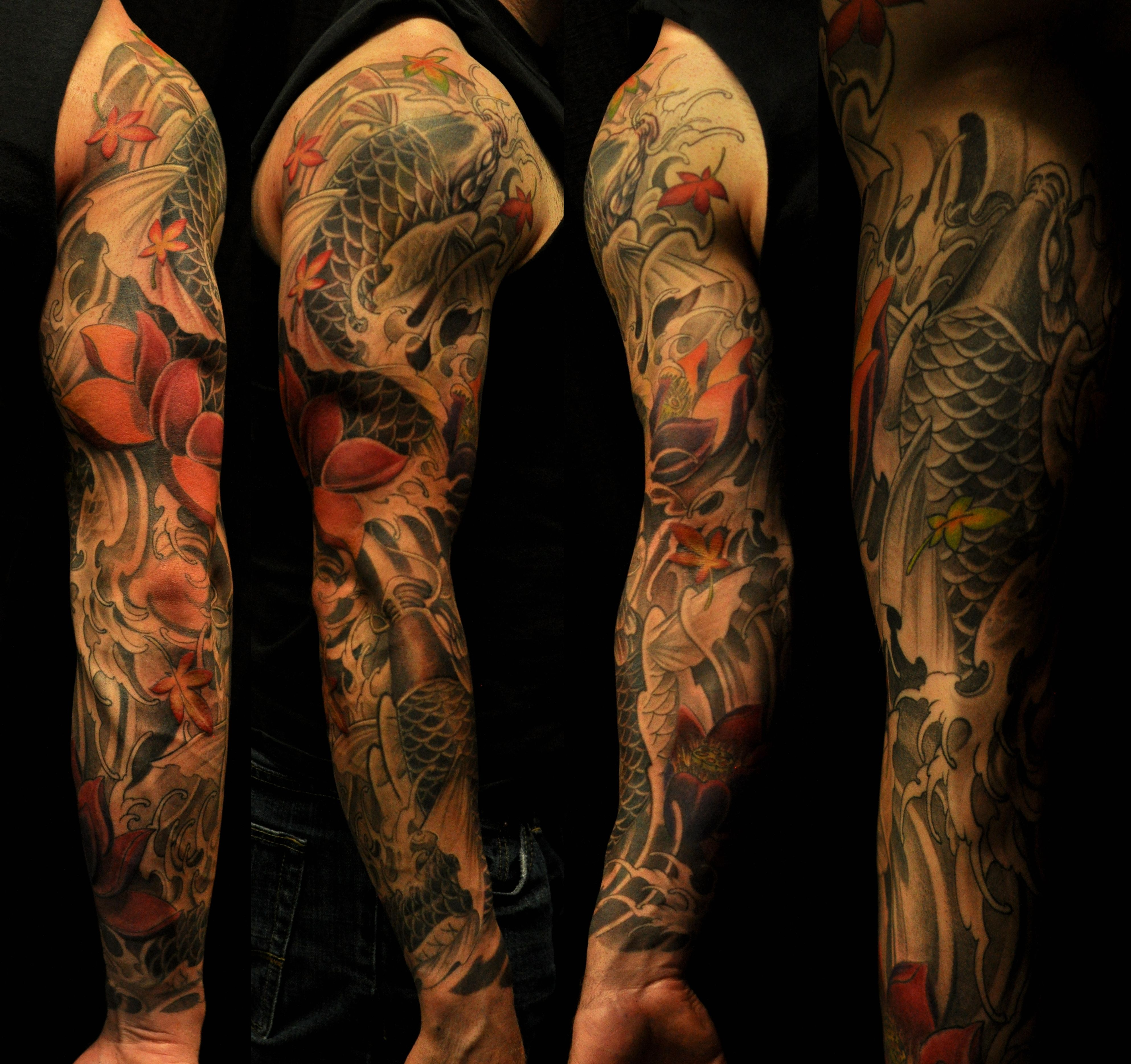 Koi Fish Tattoo Sleeve Black And Grey Nyaduts Pictures To Pin On regarding measurements 3972 X 3738