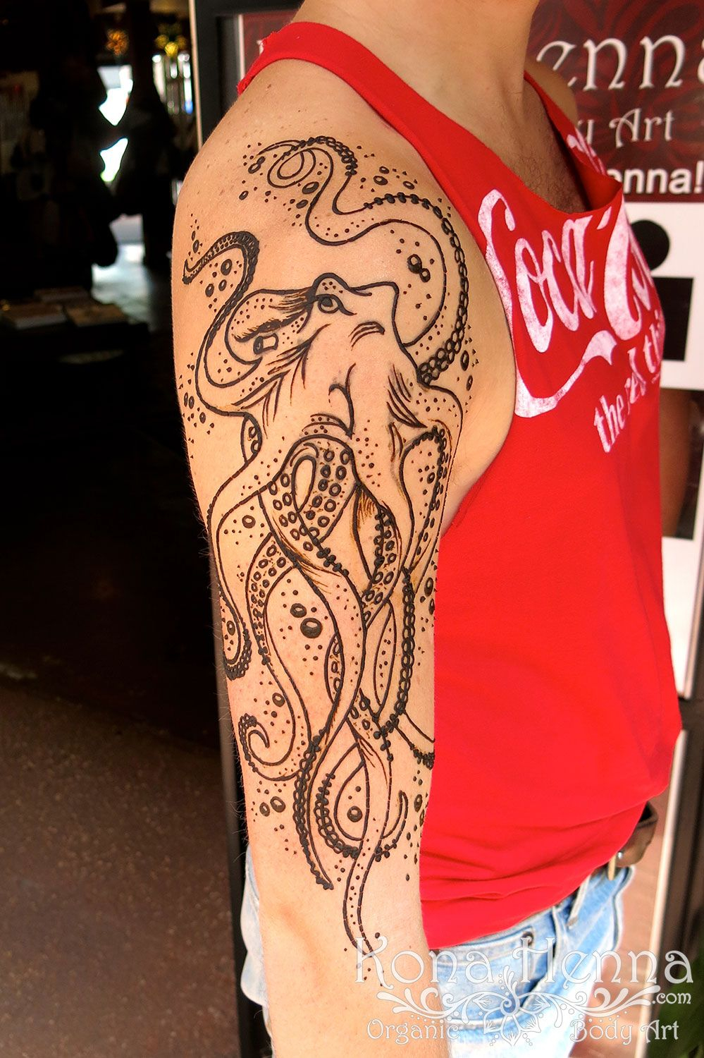 Kona Henna Studio Octopus Sleeve And Coca Cola Tank Henna for size 999 X 1500