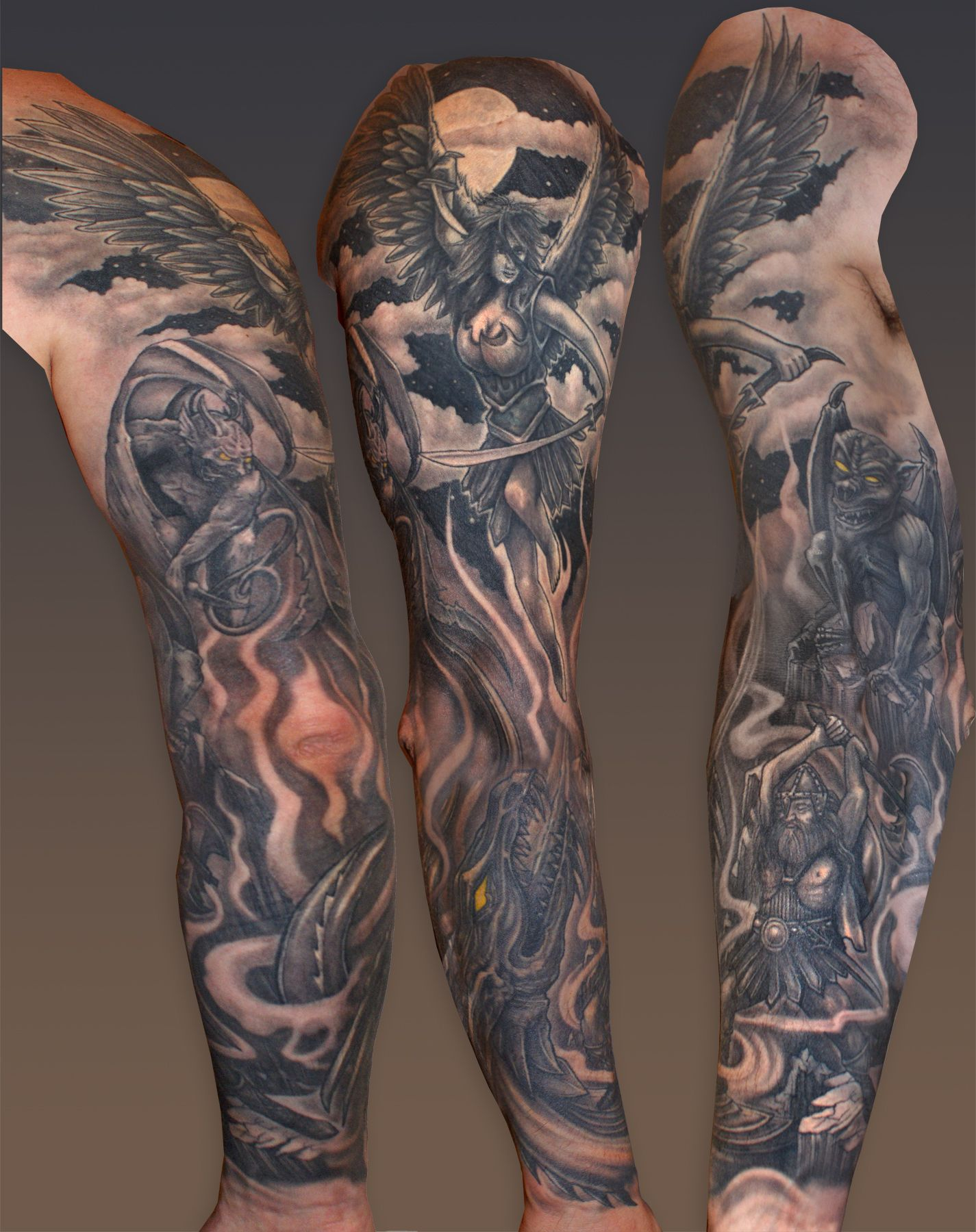 Angels and demon heaven and hell tattoo sleeve