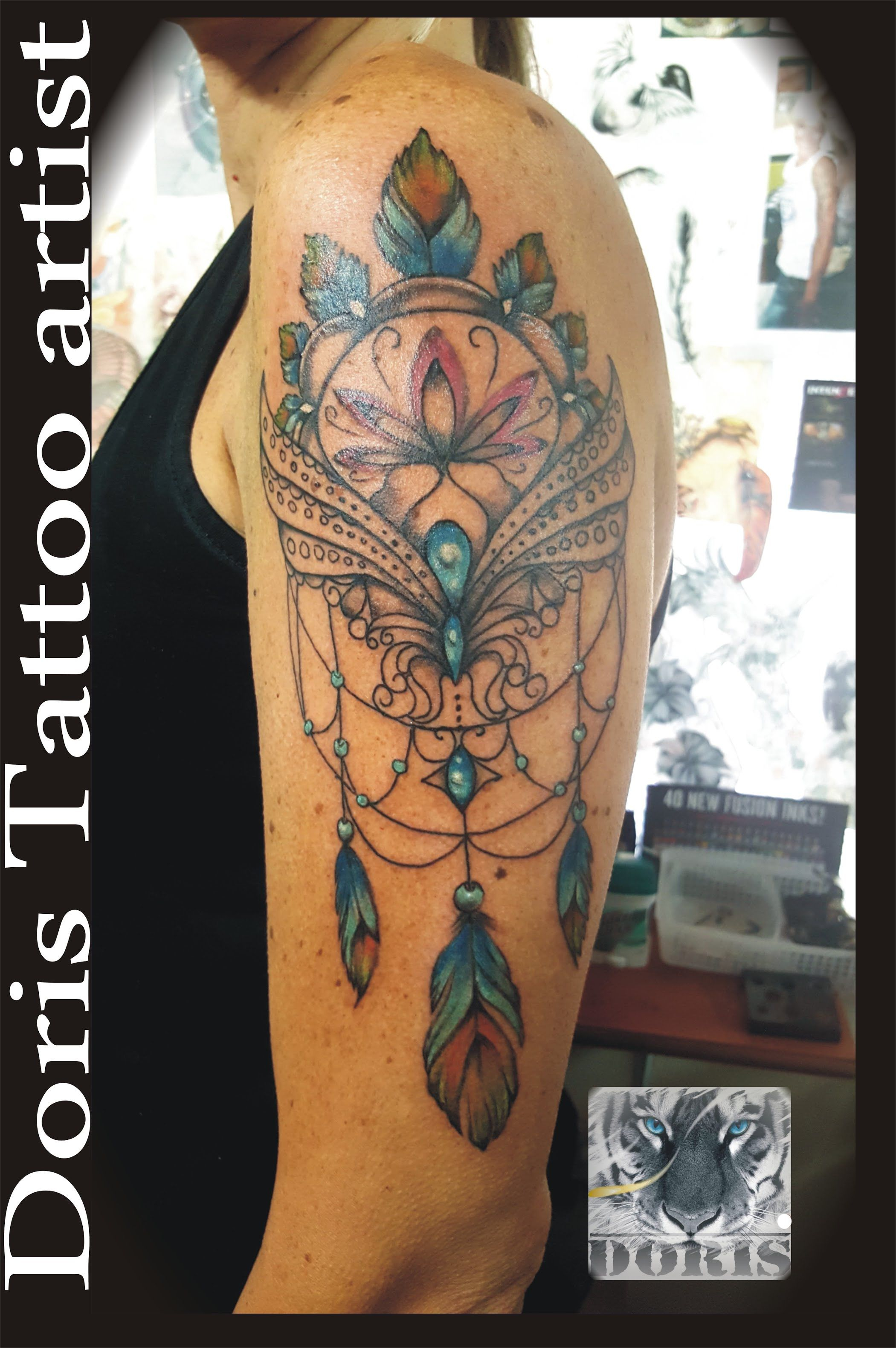 Lace Color Dreamcatcher Half Sleeve Doris Aluf Tattoo Israel inside size 2101 X 3160