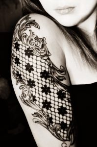 Lace Tattoo On Girl Right Half Sleeve inside measurements 736 X 1116