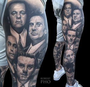 Leg Sleeve Tattoo Sopranos Gangster Theme Skin Design Tattoo in sizing 1189 X 1150