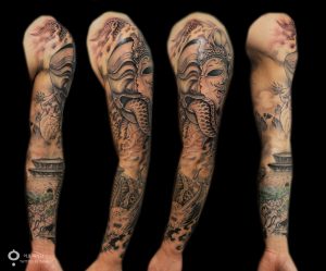 Long Sleeves Tattoo Black And Gray Tattoo Korean Traditional Mask intended for size 1400 X 1160