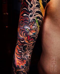 Love This Japanese Tattoo Sleeve The Tiger Design Is Awesome And regarding sizing 930 X 1153