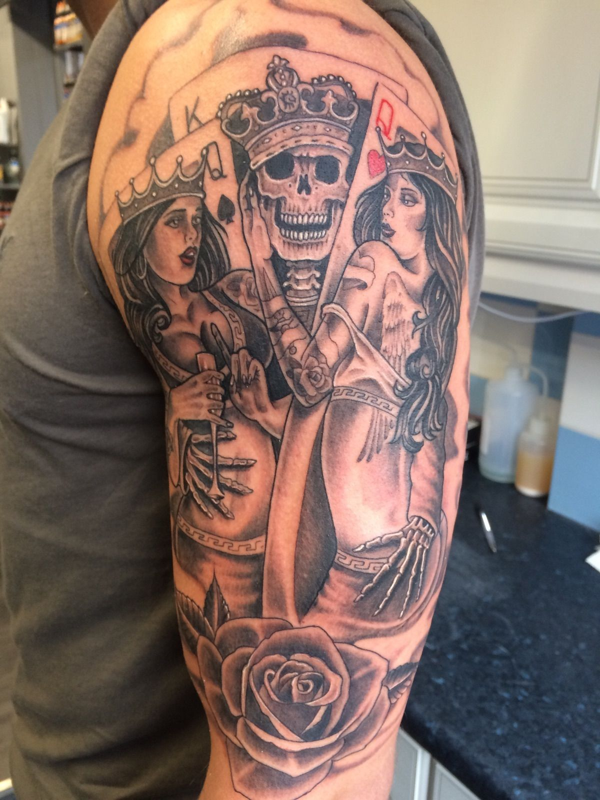 Lovely Work Greg On This Gambling Sleeve Piece Tattoo Ideas intended for sizing 1200 X 1600