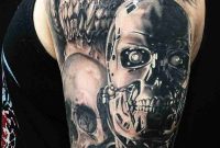 Mechanical 3d Skull Tattoo On Left Half Sleeve pertaining to measurements 1000 X 1000