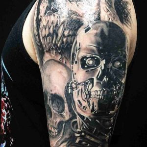 Mechanical 3d Skull Tattoo On Left Half Sleeve pertaining to measurements 1000 X 1000