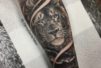 Mens Forearm Sleeve Tattoo Lion With Silhouette In Realism throughout measurements 1818 X 1818