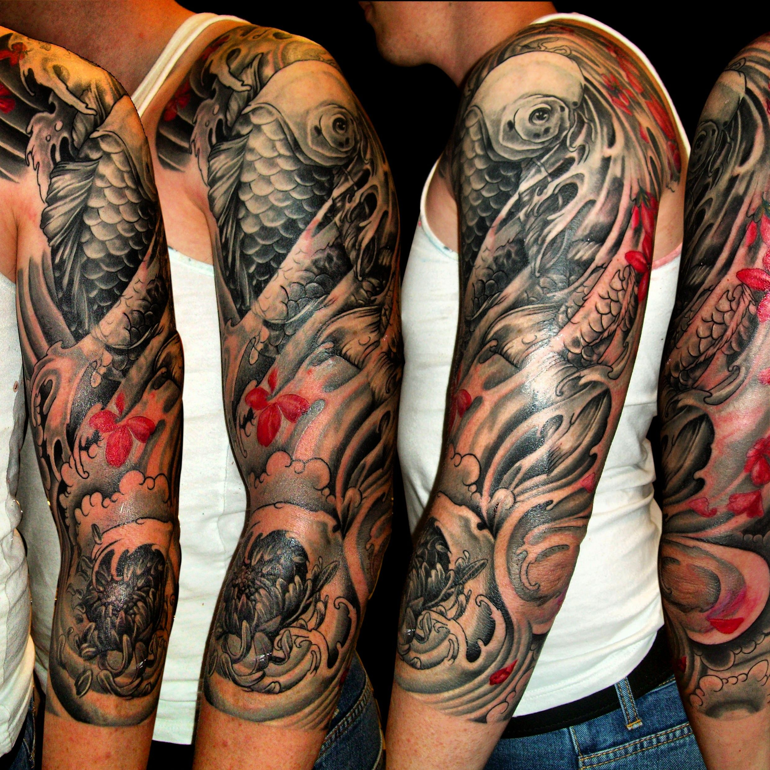 Mens Japanese Flower Sleeve Tattoos Dragon In Place Of The Koi for size 2480 X 2480