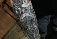 Mens Sleeve Tattoo With Pocket Watch Rose And Feathers Tattoo regarding measurements 1818 X 1818