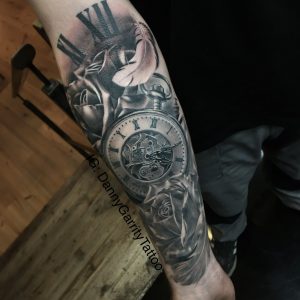 Mens Sleeve Tattoo With Pocket Watch Rose And Feathers Tatuae inside sizing 1818 X 1818