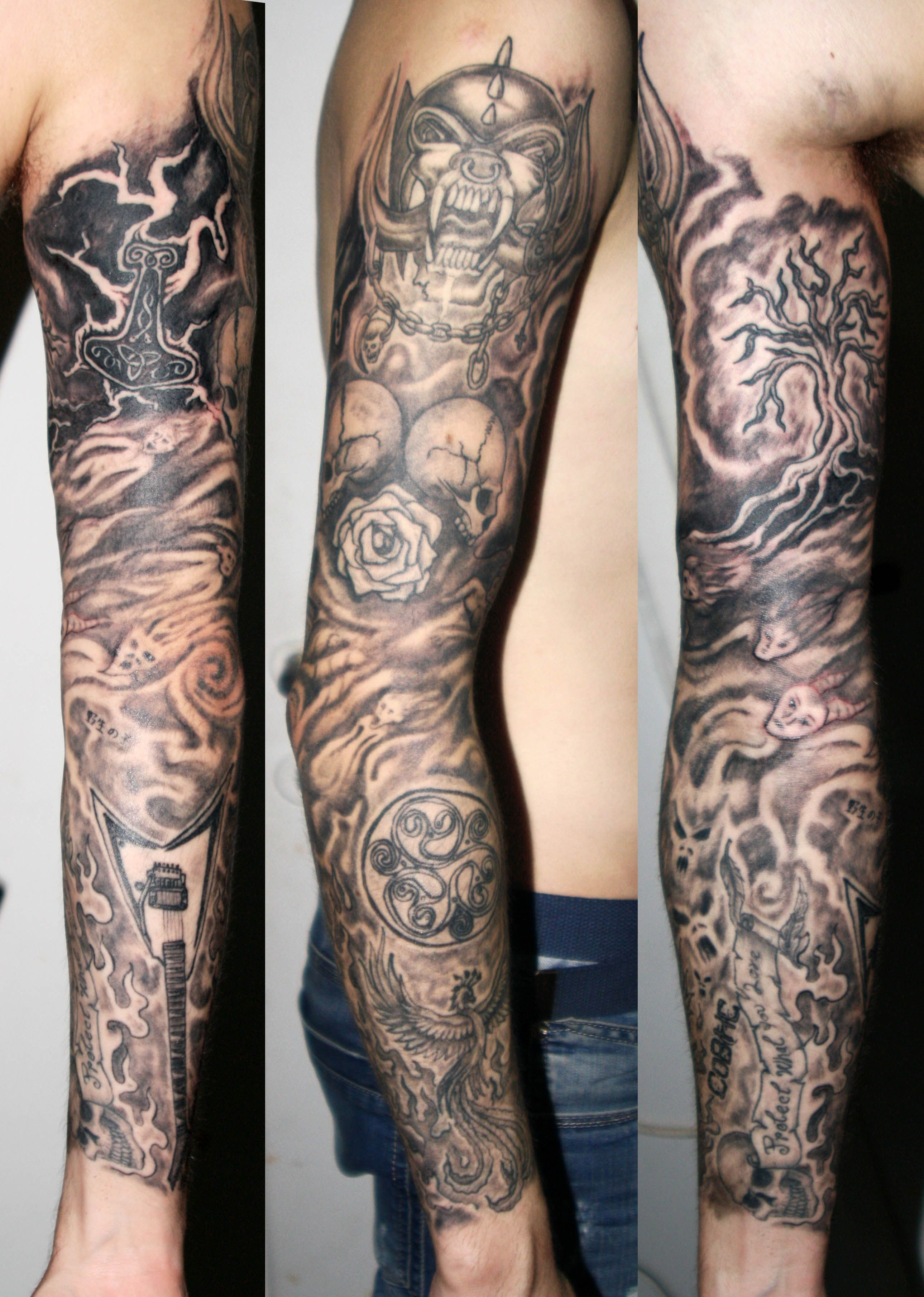 Metal Band Inspired Tattoo Sleeve Tattoos Valhalla Tattoo pertaining to proportions 2579 X 3619