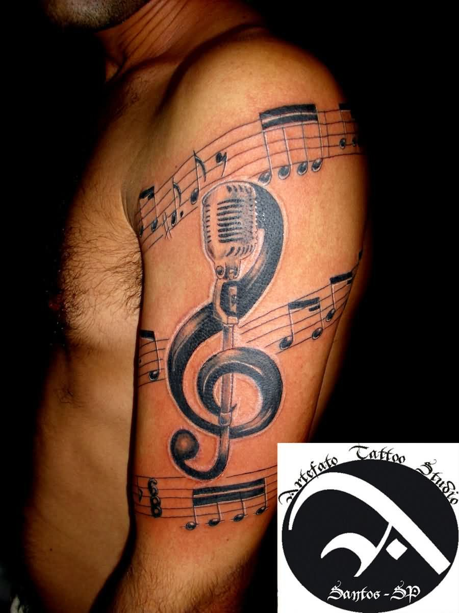 Music Notes And Jesus Cross Half Sleeve Tattoos For Men 2018 with measurements 900 X 1200