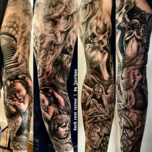 My Heaven And Hell Sleeve Done Justyna At Dark Rose Tattoo In with regard to proportions 1136 X 1136