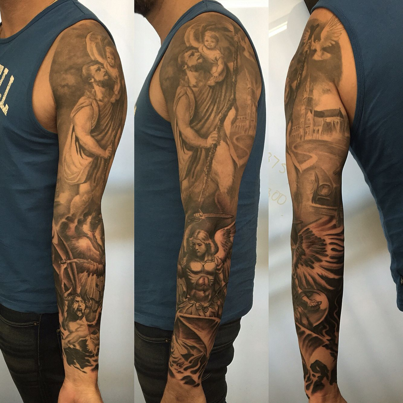 My Sleeve Tattoo Completed St Christopher And St Michael Tatts intended for measurements 1334 X 1334