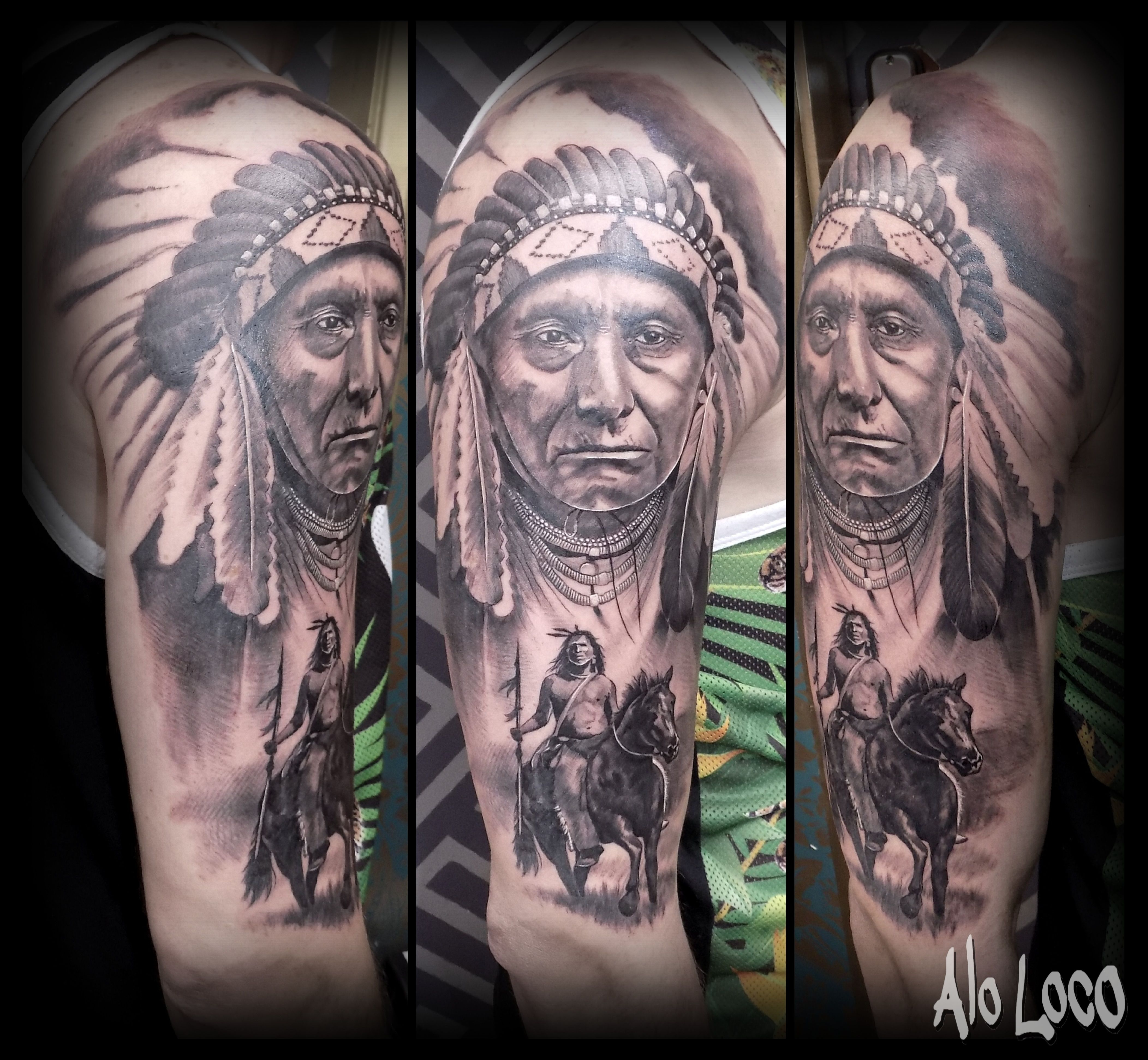 Native American Indios Half Sleeve Black And Grey Tattoos Alo in dimensions 4207 X 3884