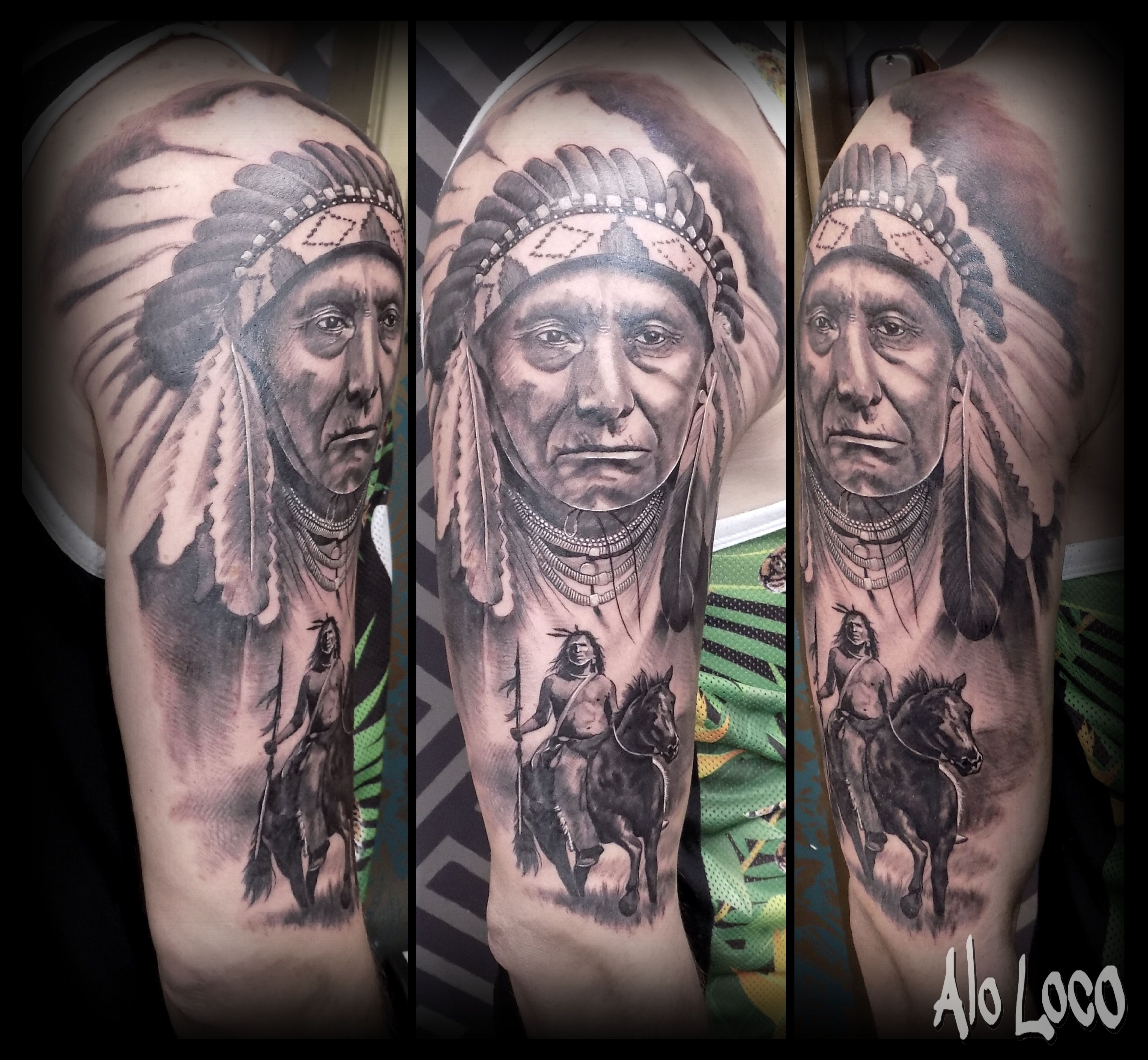 Native American Indios Half Sleeve Black And Grey Tattoos Alo with sizing 4207 X 3884