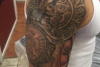 Nice Grey Aztec Tattoo On Man Right Half Sleeve for size 994 X 1080