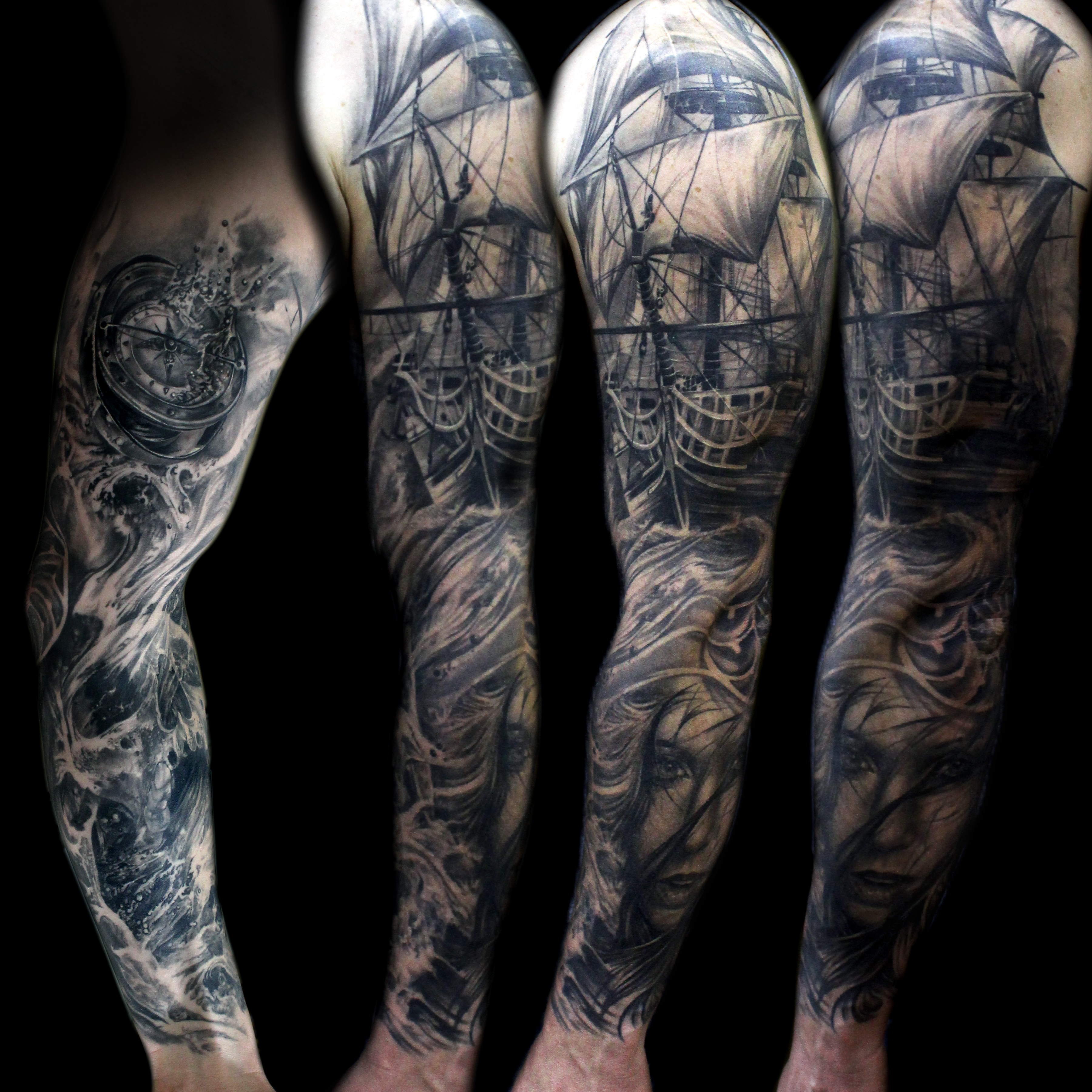 Ocean Ship Compass Sleeve Tattoo Mancia Stygian Gallery for dimensions 3600 X 3600