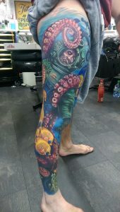 Ocean Themed Leg Sleeve Alex Rattray Of Red Hot And Blue Tattoo inside size 1085 X 1920