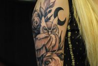 Owl With Roses Black And Gray Tattoo On Upper Sleeve Tattoo intended for dimensions 2000 X 3008