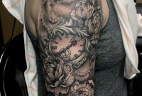 Peony Half Sleeve Tattoo Hummingbird Pocket Watch Black And Grey in proportions 768 X 1024