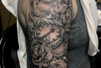 Peony Half Sleeve Tattoo Hummingbird Pocket Watch Black And Grey inside proportions 768 X 1024