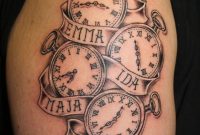 Pocket Watches With Name Banner Tattoo On Right Half Sleeve regarding measurements 730 X 1095