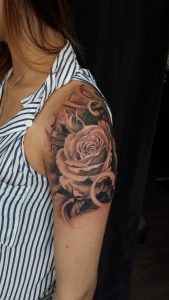 Quarter Sleeve Black And Grey Rose Tattoo Chronic Ink Black And intended for measurements 1836 X 3264