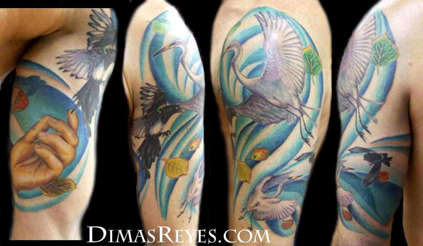 Realistic Birds Half Sleeve Tattoo Dimas Reyes Tattoonow in size 1375 X 800