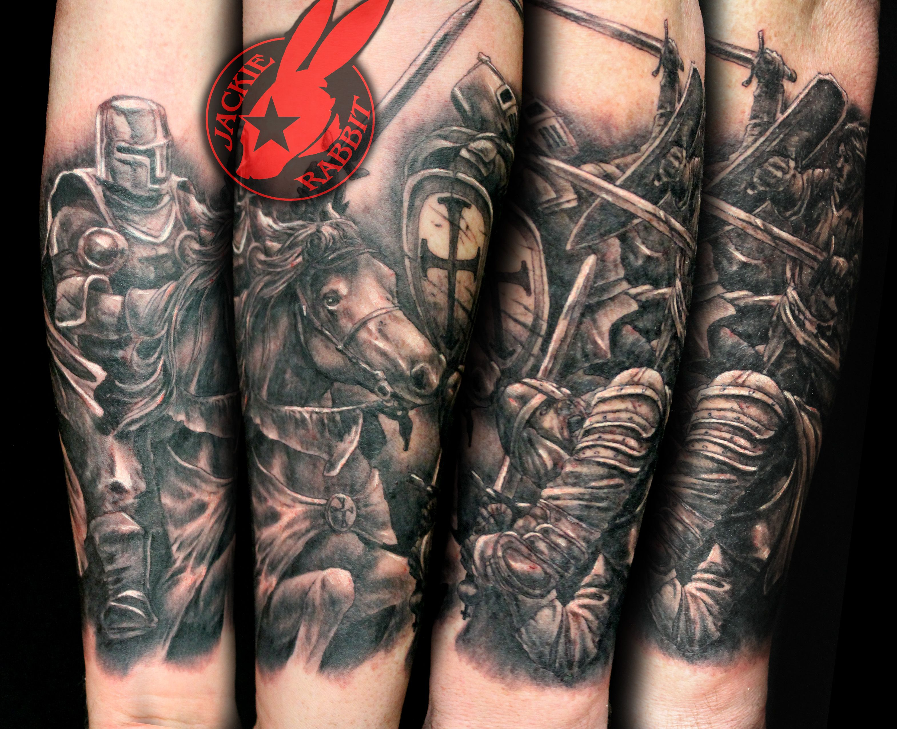 Realistic Knight Warrior Battle Scene Horse Sleeve Tattoo Jackie inside dimensions 3138 X 2550