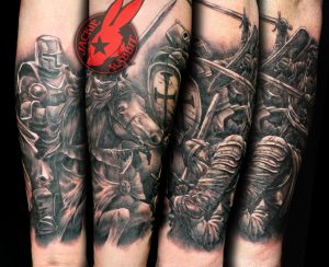 Realistic Knight Warrior Battle Scene Horse Sleeve Tattoo Jackie inside measurements 3138 X 2550