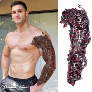 Realistic Temporary Tattoo Sleeve Arm 3d Wolf Tribal Red Black with size 1080 X 1080