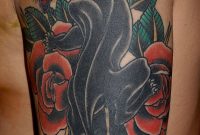 Red Rose Flowers And Panther Tattoo On Left Half Sleeve Tatts pertaining to dimensions 800 X 1592