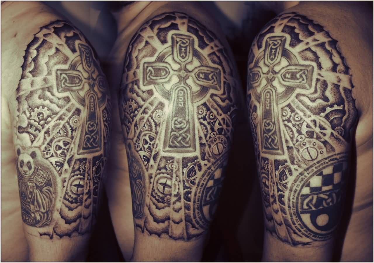 Religious Celtic Mechanical Tattoo On Half Sleeve Tattoos for dimensions 1280 X 898